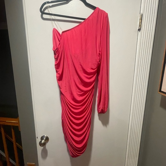 Shein Plus One Shoulder Twist Front Ruched Mesh Bodycon Dress - Picture 3 of 4